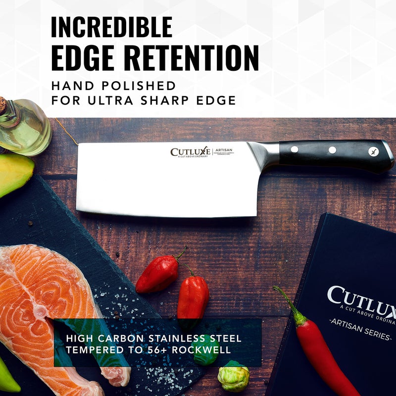 Cutluxe Cleaver Knife - 7" Meat Cleaver, Butcher Knife for Meat Cutting â€“ German Steel Blade, Full Tang, Ergonomic Handle Design â€“ Artisan Series - Image 5